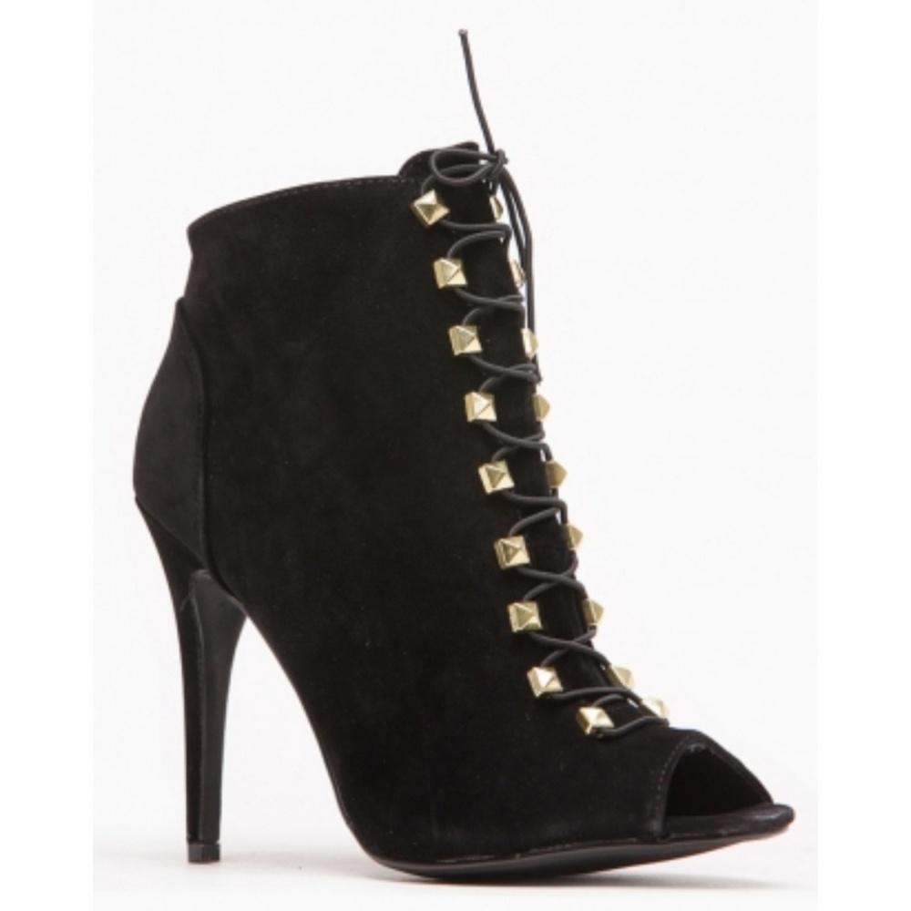 Dollhouse Tantrum Studded Lace-up Peep-toe Booties